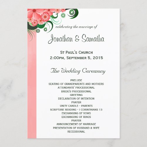 Floral Pink Hibiscus Wedding Program Templates