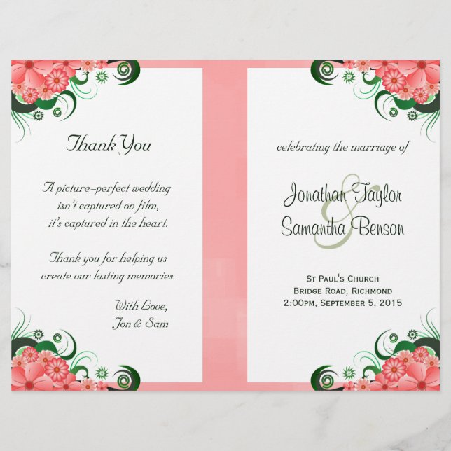 Floral Pink Hibiscus Wedding Program Templates (Front)