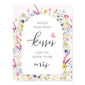 Floral Pink How Many Kisses Bridal Shower Game Poster