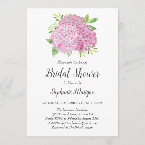 Floral Pink Hydrangea Bouquet Bridal Shower Invitation
