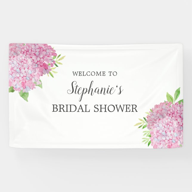 Floral Pink Hydrangea Bridal Shower Welcome Banner (Horizontal)