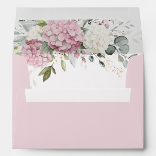 Floral Pink Hydrangea Greenery Envelope Liner