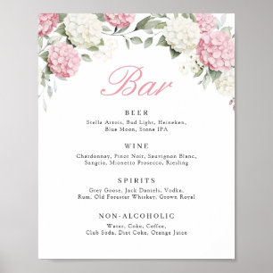 Floral Pink Hydrangea Greenery Wedding Bar Sign