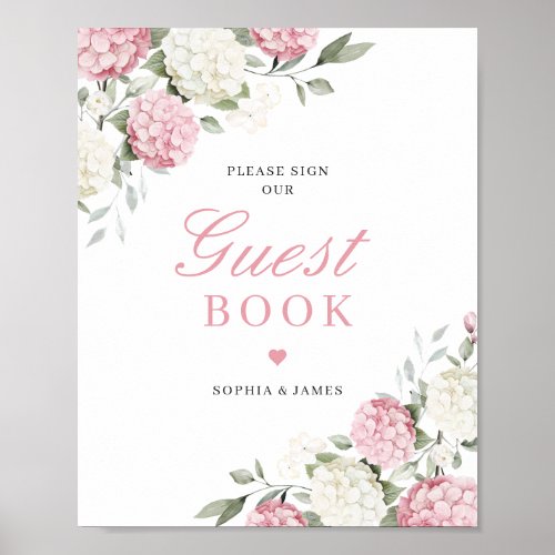 Floral Pink Hydrangea Greenery Wedding Guest Book