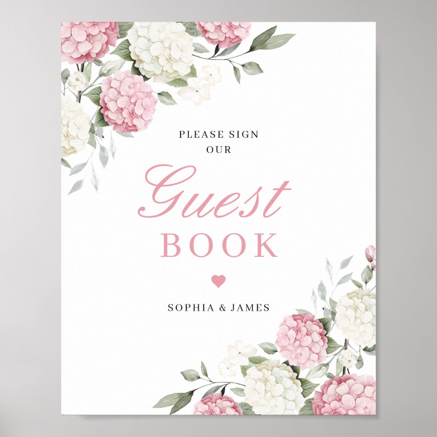 Floral Pink Hydrangea Greenery Wedding Guest Book