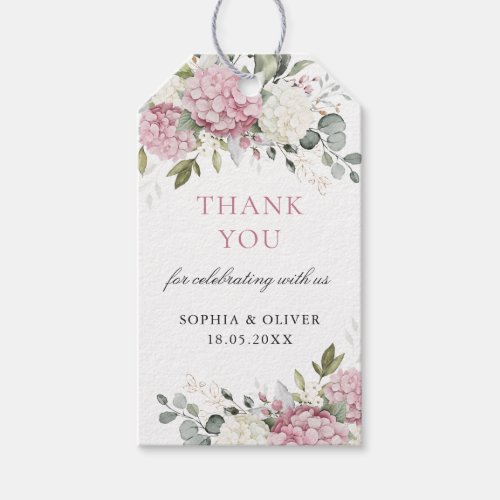 Floral Pink Hydrangea Greenery Wedding Thank You Gift Tags