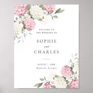 Floral Pink Hydrangea Wedding Welcome Sign