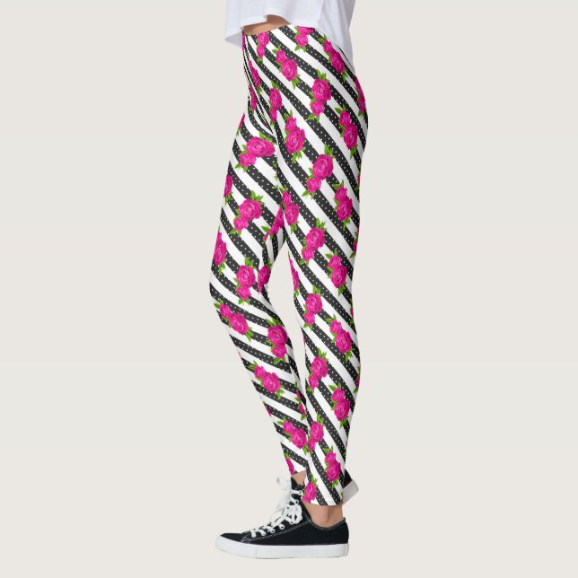 Floral Pink in a Vertical Stripes Leggings (Left)