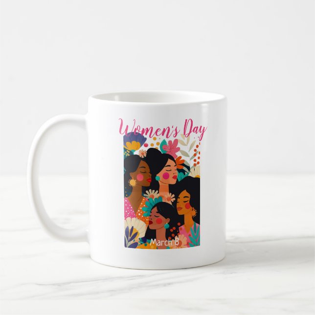 Floral Pink International Women's Day Coffee Mug (Left)