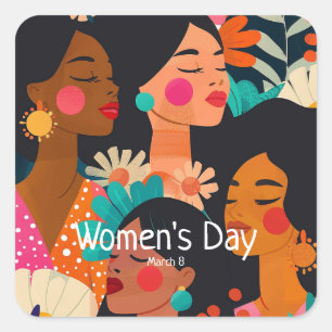 Floral Pink International Women's Day Square Sticker
