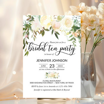Floral Pink Ivory Cream Bridal Shower Tea Party Invitation by UniqueWeddingShop at Zazzle