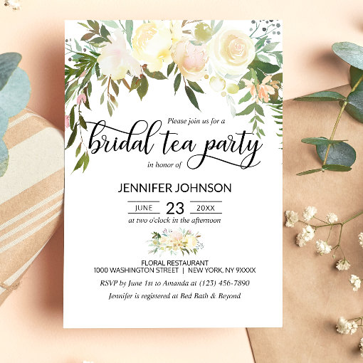 Floral Pink Ivory Cream Bridal Shower Tea Party Invitation | Zazzle