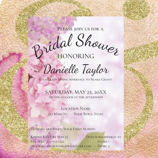 Floral Pink, Lavender Hydrangea Bridal Shower Invi Invitation (Creator Uploaded)