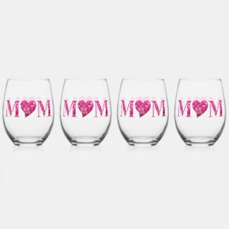 Floral Pink Lettering MOM Cute Heart Elegant