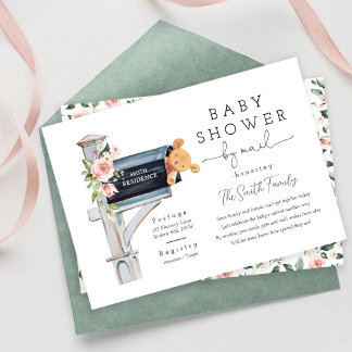 Floral Pink Long Distance Baby Shower by Mail Invitation