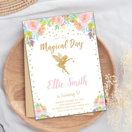 Floral Pink Magical Fairy Birthday Invitations