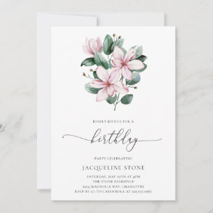 Floral Pink Magnolia Floral Elegant Birthday Invitation