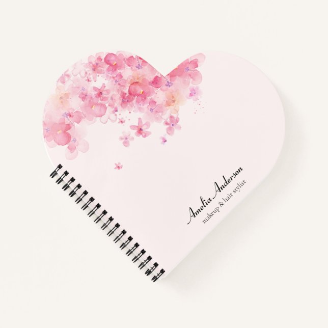 Floral Pink Makeup Artist Hair Stylist Business Notebook (Front)