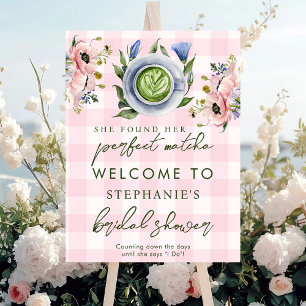 Floral Pink Matcha Tea Bridal Shower Welcome Sign