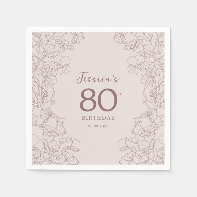Floral Pink Mauve Birthday Napkins (Front)