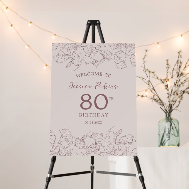 Floral Pink Mauve Birthday Welcome Foam Board (In Situ (Stand))