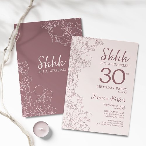 Floral Pink Mauve Surprise 30th Birthday Invitation