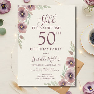 Floral Pink Mauve Surprise 50th Birthday Invitation