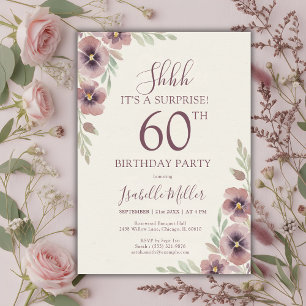 Floral Pink Mauve Surprise 60th Birthday Invitation