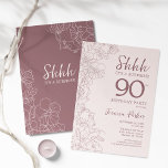 Floral Pink Mauve Surprise 90th Birthday Invitation<br><div class="desc">Floral pink mauve surprise 90th birthday party. Minimalist feminine design features botanical accents and typography script font. Floral invite card perfect for a stylish female surprise bday celebration.</div>