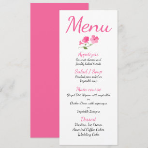 Floral Pink Menu Fuchsia Flower Wedding / Party Invitation