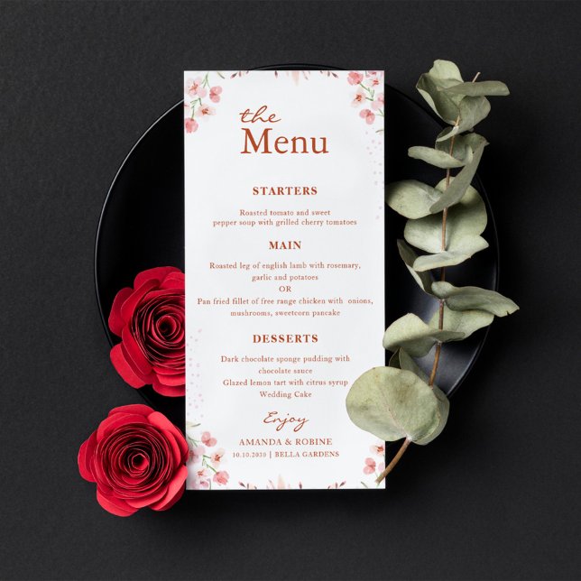 Floral Pink Minimalist Wedding Menu (Creator Uploaded)