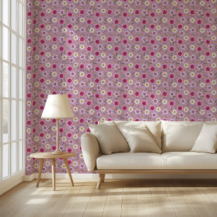 Floral Pink Modern Dianthus & Daisy Hand-Drawn Wallpaper