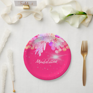Floral Pink Modern  Silver Personal Paper Plates