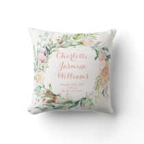 Floral Pink Monogram Baby Birth Stats Nursery Throw Pillow