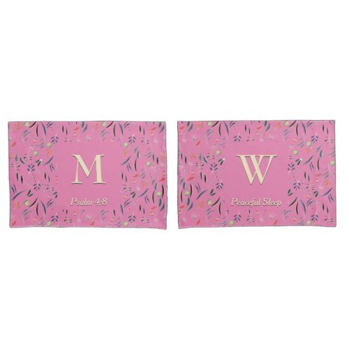 FLORAL Pink  MONOGRAM  Scripture Pillow Case