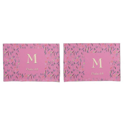 FLORAL Pink  MONOGRAM  Scripture Pillow Case