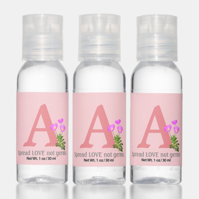 Floral Pink Monogram & Spread Love not Germs Hand Sanitizer (Set)
