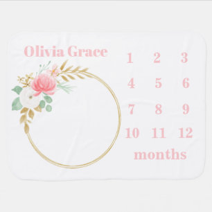 Floral Pink Monthly Milestone Baby Blanket