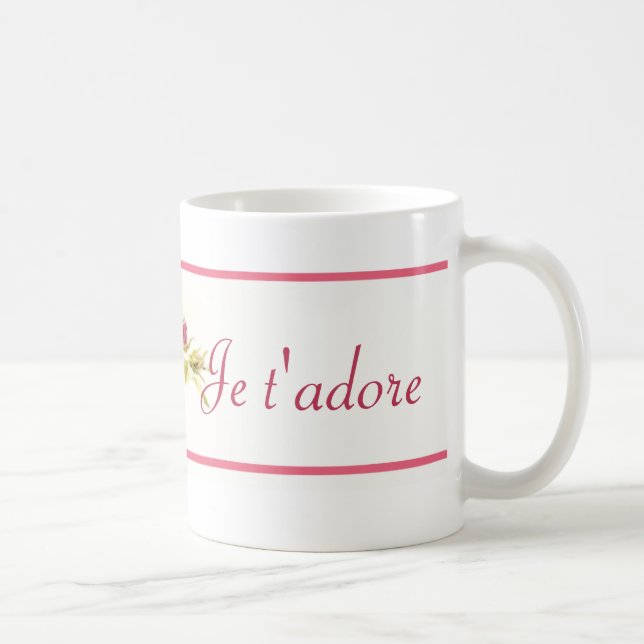 Floral pink mug "Je t'adore" 11 oz (Right)