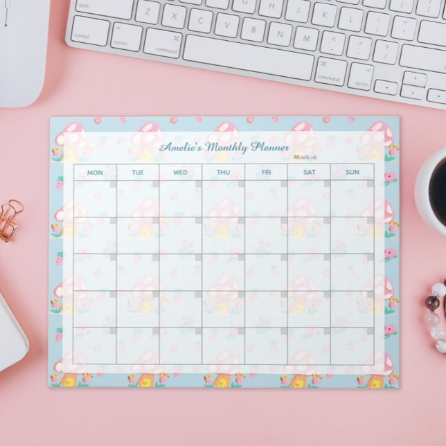 Floral Pink Mushroom Light Blue Planner Name Notepad (Creator Uploaded)