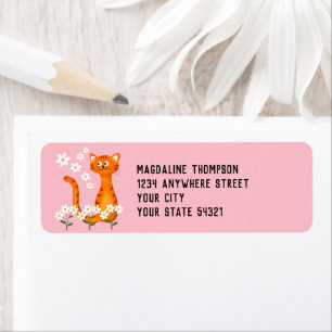 Floral Pink Orange Cat Return Address Label