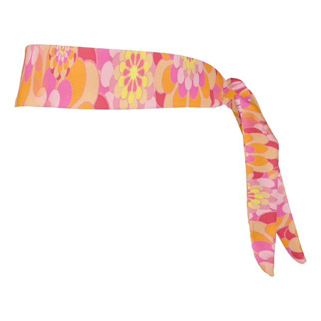 Floral Pink Orange Groovy Hippy Psychedelic Tie Headband (Rotate 90)