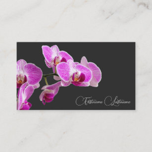 Floral pink orchid blossom calligraphy dark gray business card