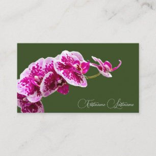 Floral pink orchid blossom calligraphy dark green business card