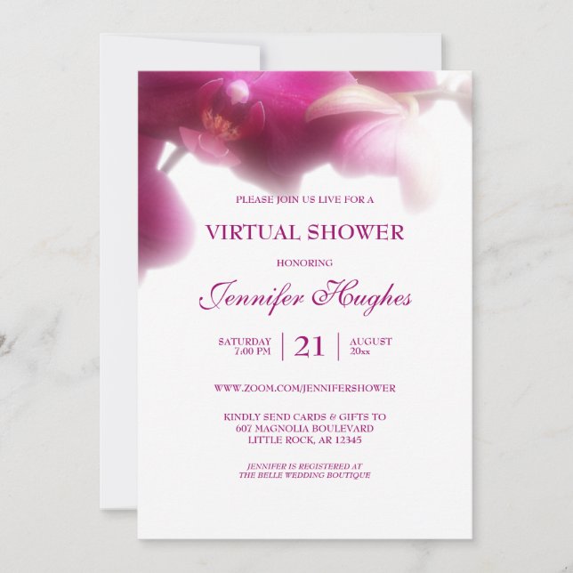 Floral Pink Orchid Virtual Shower Invitation (Front)
