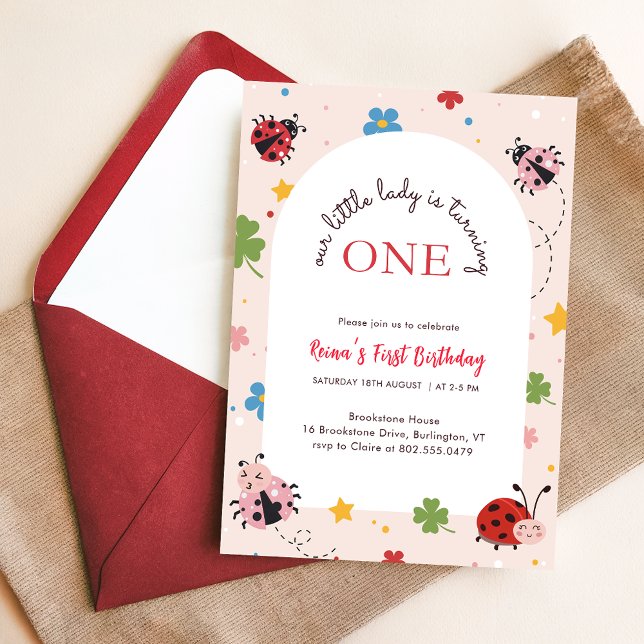Floral Pink Our Little Bug Ladybug 1st Birthday Invitation (Creator Uploaded)
