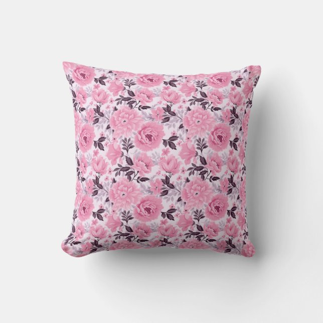Floral Pink Palette Pattern Throw Pillow (Front)