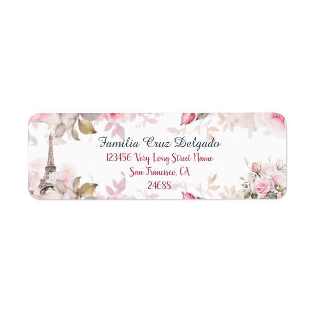 Floral Pink Paris Return Address Label (Front)