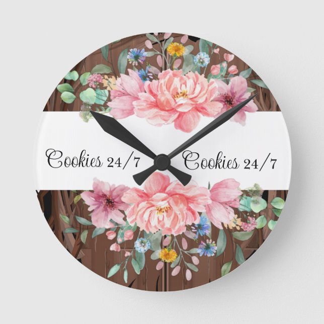 Floral Pink Pastel Flowers Clock (Front)