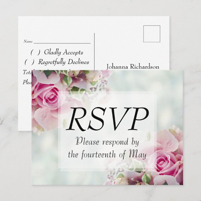 Floral Pink Pastel Wedding Invitation RSVP Postcard (Front/Back)
